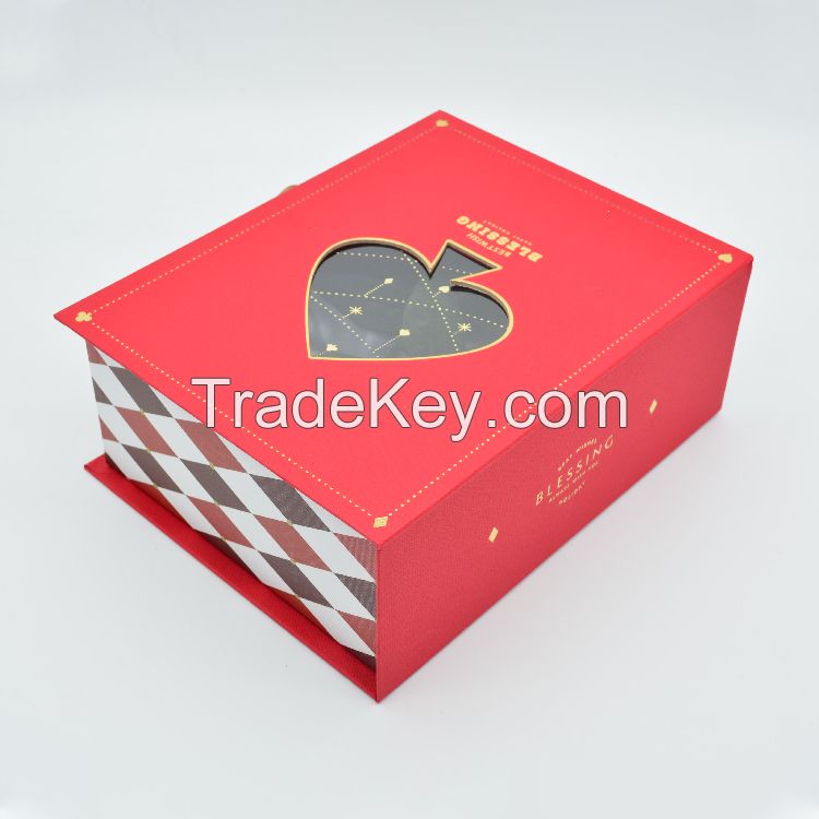 Customization cosmetic packaging embossed gold foil book shaped gift boxes with ribbon closure