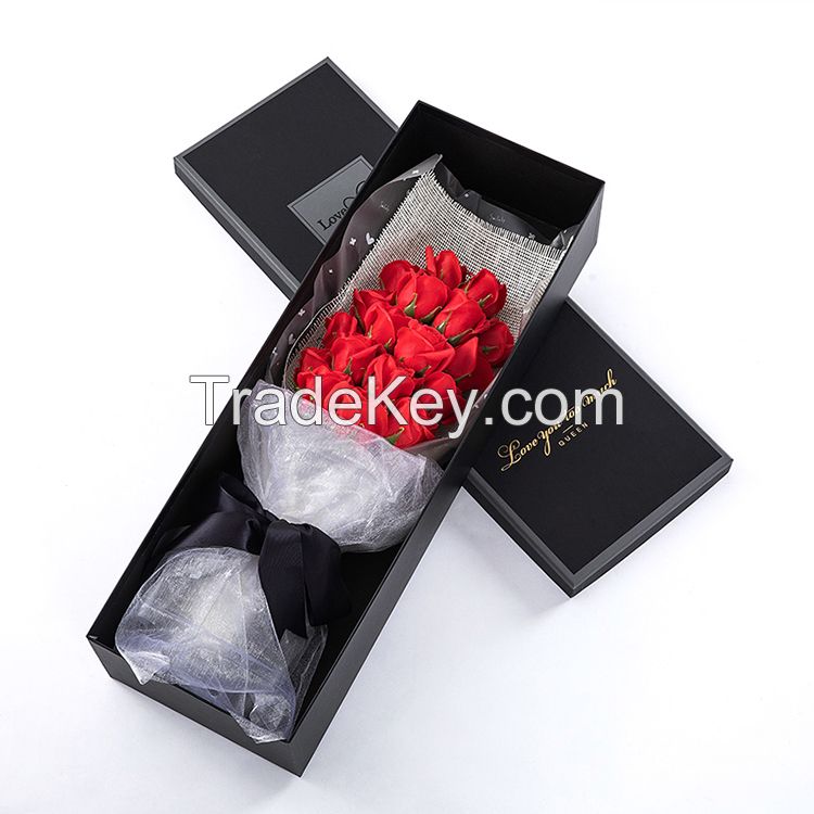 Wholesale custom hot stamping logo preserved flower gift box personalized long rectangle fresh flower box