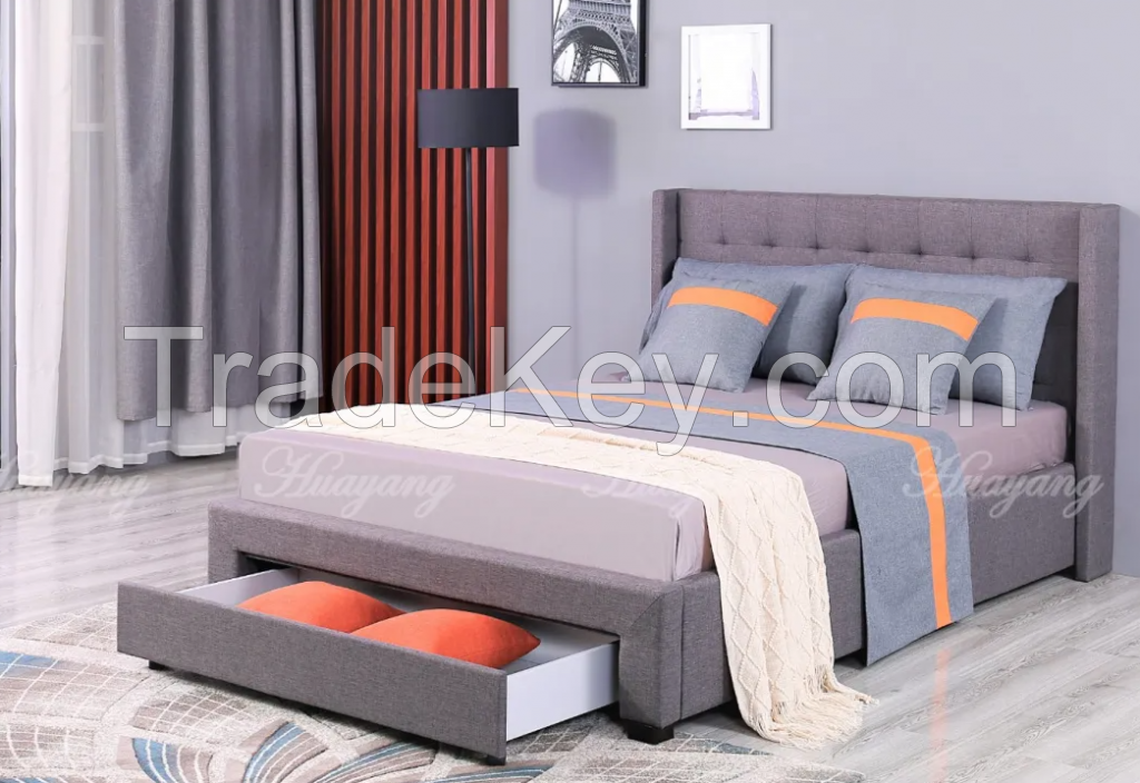 Modern Upholstery Bed With Headboard Bedroom Double Bed with Big Storage Space