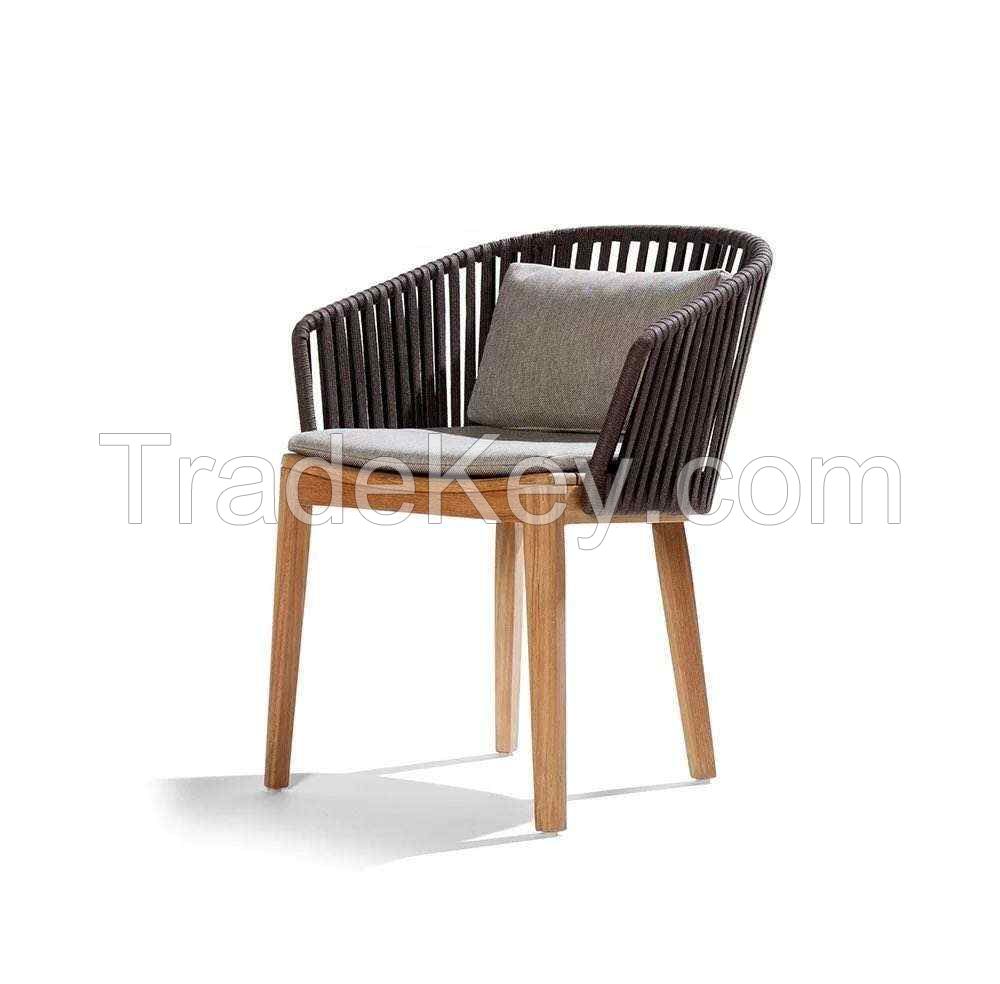 Hot sale coffee dining chair teak wood leg outdoor chair rattan garden