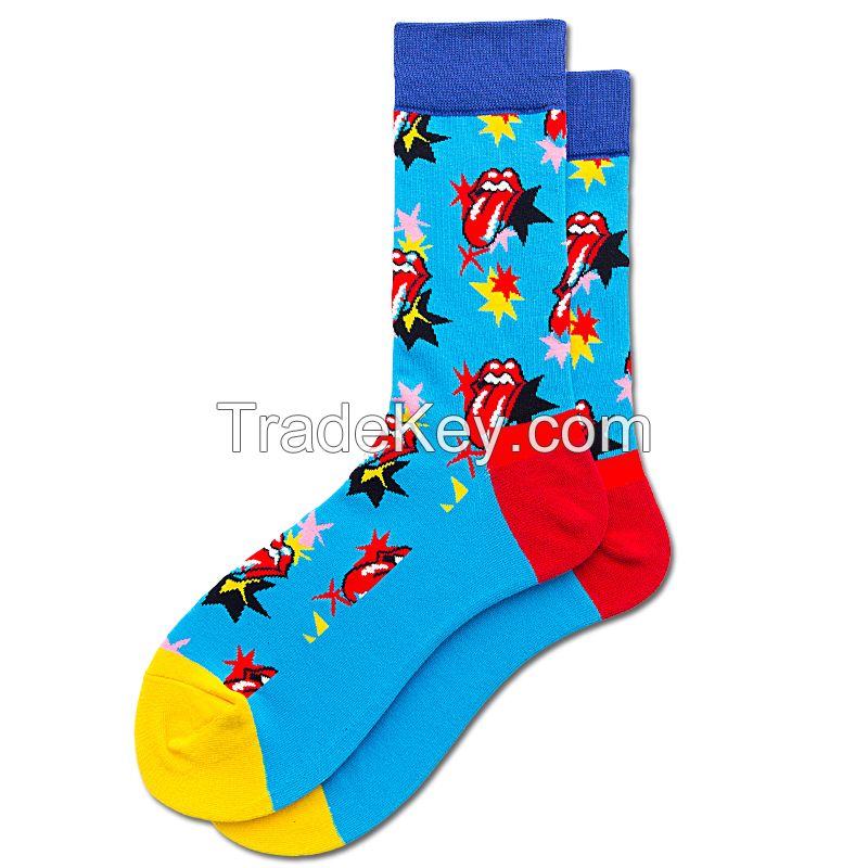 Colorful Patterned Cotton Socks for Women Casual Crew Socks