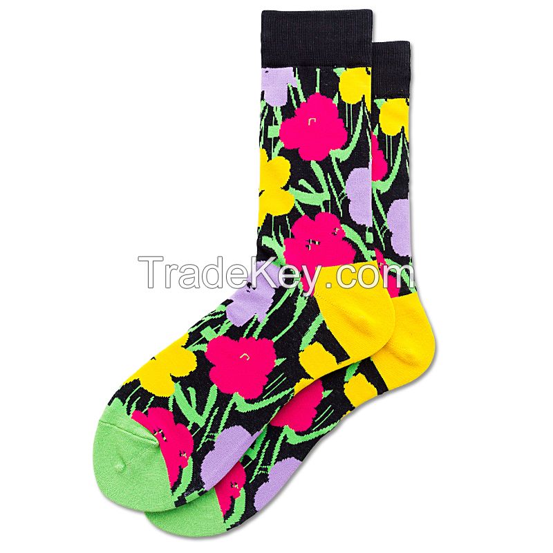 Colorful Patterned Cotton Socks for Women Casual Crew Socks