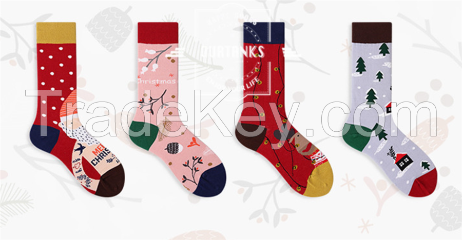 Christmas Socks Colorful Patterned Cotton Socks for Women Men Casual Crew Socks