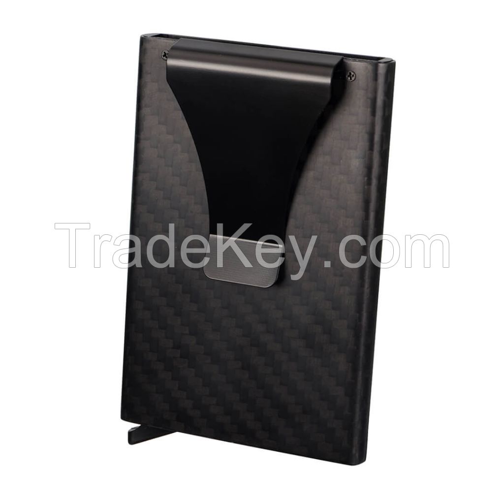 Back Pocket ID Carbon Fiber Card Holder RFID Blocking Slim Automatic Pop up Credit Card Wallet