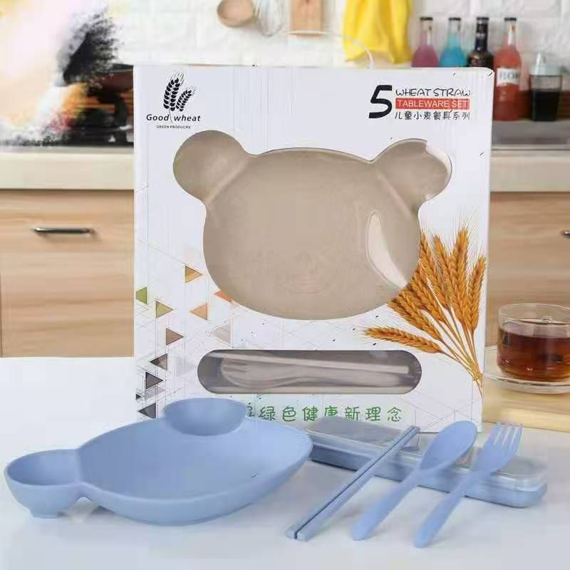 Wheat And Straw Grade Material Leak Proof 3 Layer Container Food Plastic Bento Student Lunch Box With Spoon And Fork