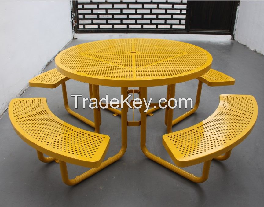 Antirust powder coated metal outdoor picnic tables with benches