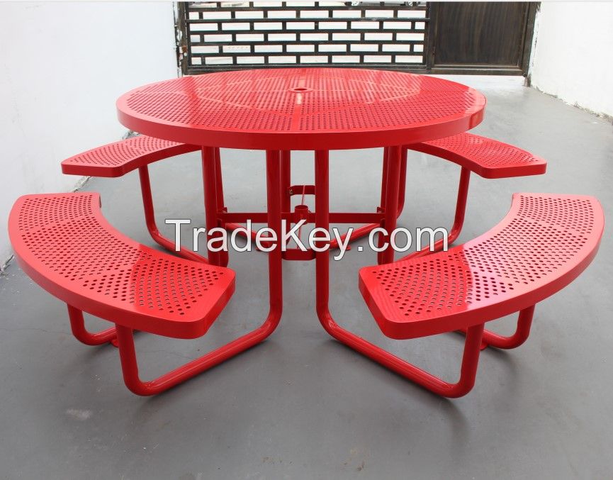 Antirust powder coated metal outdoor picnic tables with benches