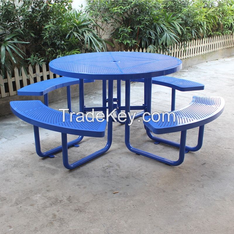 Antirust powder coated metal outdoor picnic tables with benches