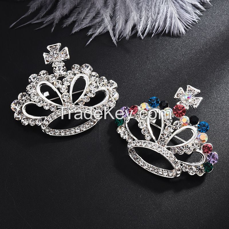 Crystal crown brooch pins