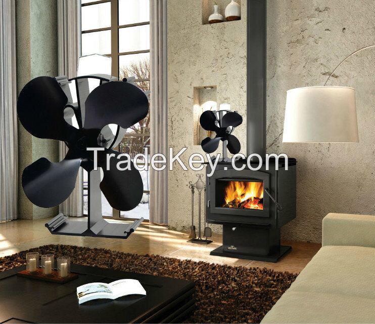 4-Blade Heat Powered Stove Fan for Wood / Log Burner/Fireplace  Eco-Friendly(Black)