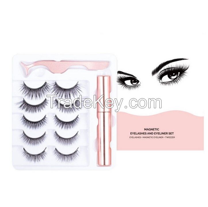  Factory direct sales magnetic liquid eyeliner glue free magnet false eyelashes magnetic eyelashes five magnetic hybrid set