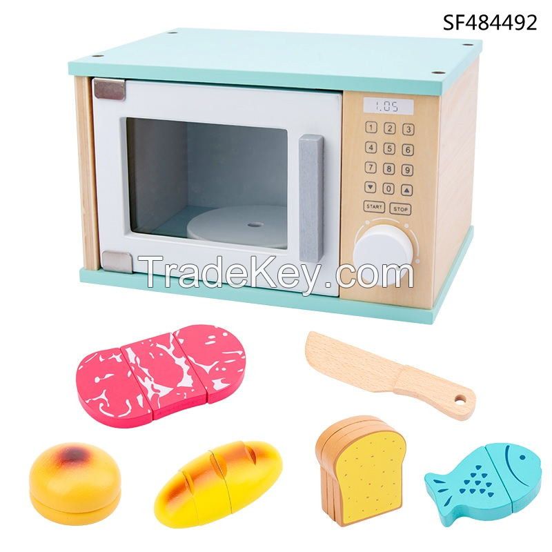 Kids Pretend Play Wooden Toys Microwave Oven