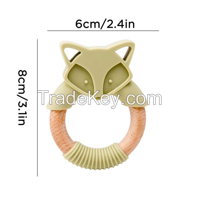 Fox Organic Wood Wooden Silicone Baby Teether Wholesale