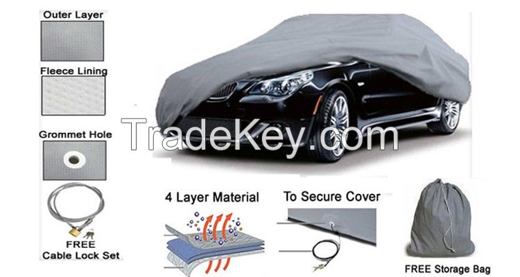 Durable 4 Layers Nonwoven Waterproof Car Cover Suit For Most Vehicles