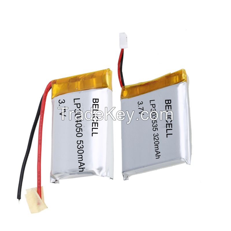 Customize dimension Small Size Lipo Battery Lp304050 530mAh 3.7V lithium ion batteries for bluetooth 