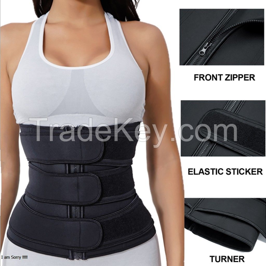 Three Belts Slimming Body Shaper Corset Waist Trainer With Zipper