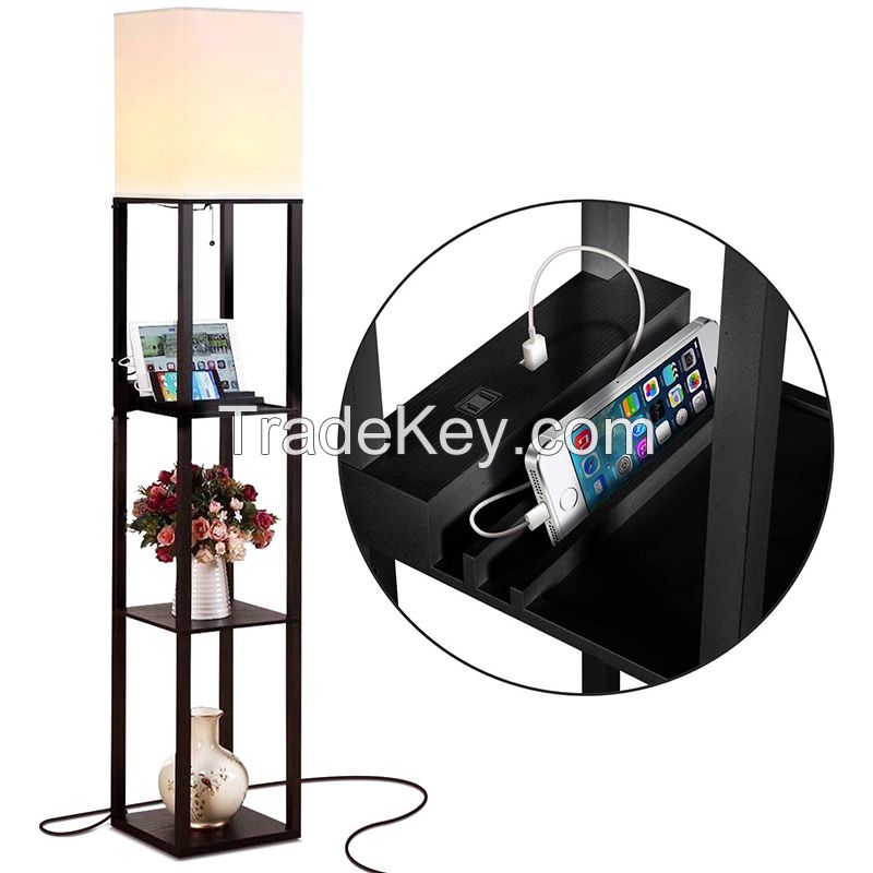 LED Light with USB Charging Ports and Electric Outlet,Tower Nightstand Floor Lamp for Bedroom