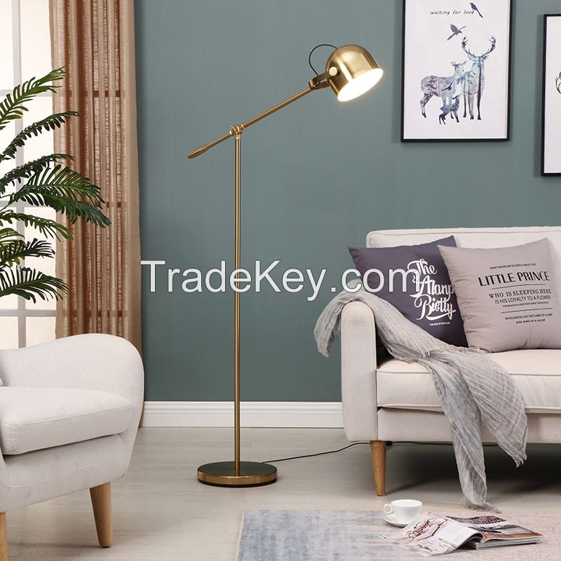 LED Light Adjustable Arm Task LED Metal Floor Lamp, Brass Gold Finish, Height Adjustable