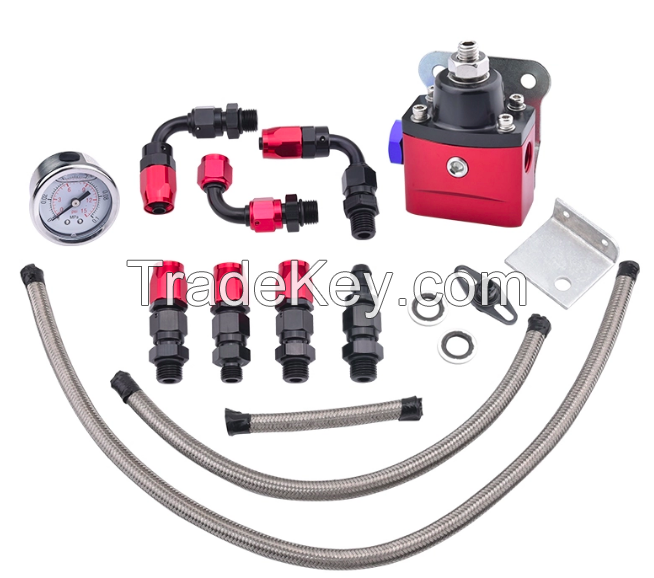 Universal Adjustable CARB Aluminum Fuel Pressure Regulator Kit with Gauge AN6 Fuel Line Hose Fittings 