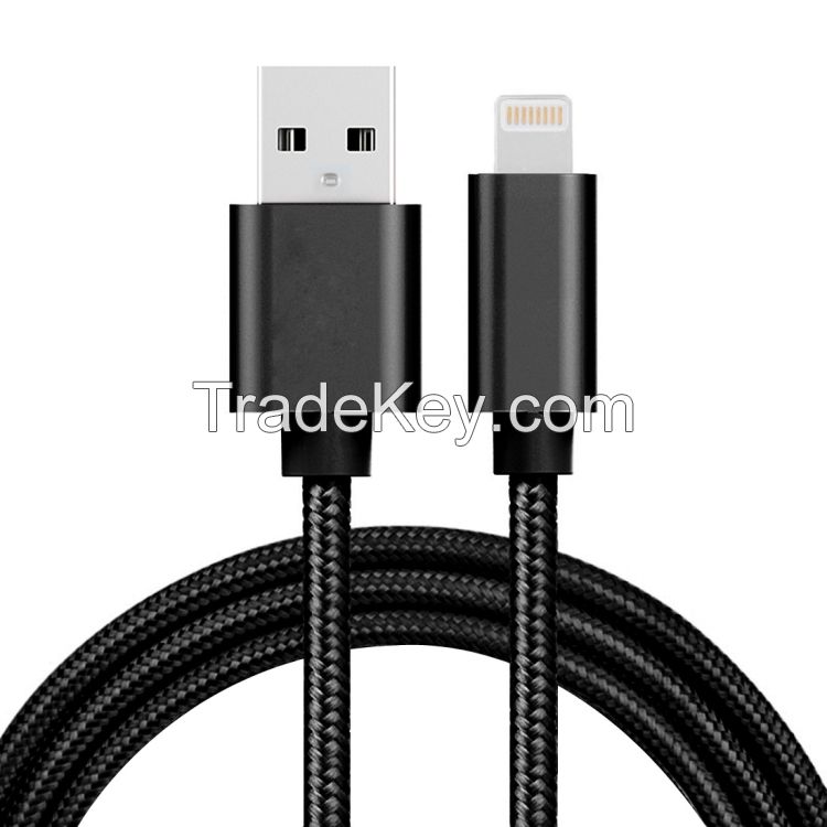 Cheap Factory Price 3A Woven Style Metal Head 8 Pin to USB Charge Data Cable 1m Cable for iPhone 12