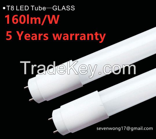 T8 Glass tube lumen up to 180lm per watt 5 year warranty