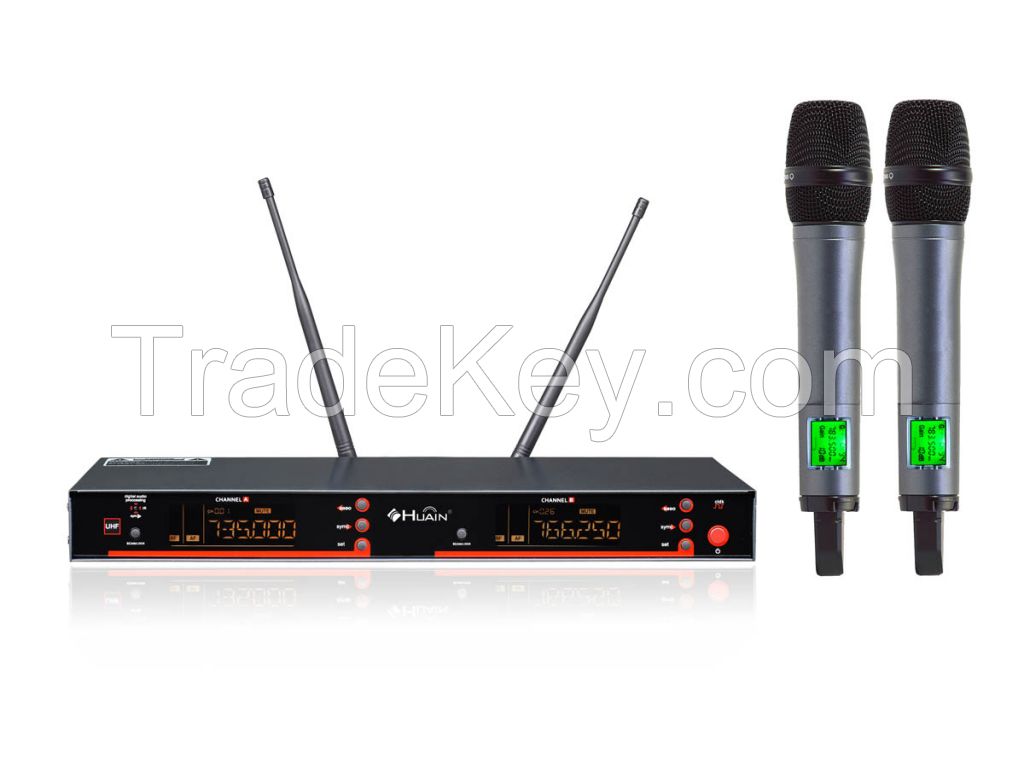 Microphones Karaoke 2 Channel Professional Wireless Microphone UHF Mic Handheld Wireless LCD screen microphone High Sensitivity