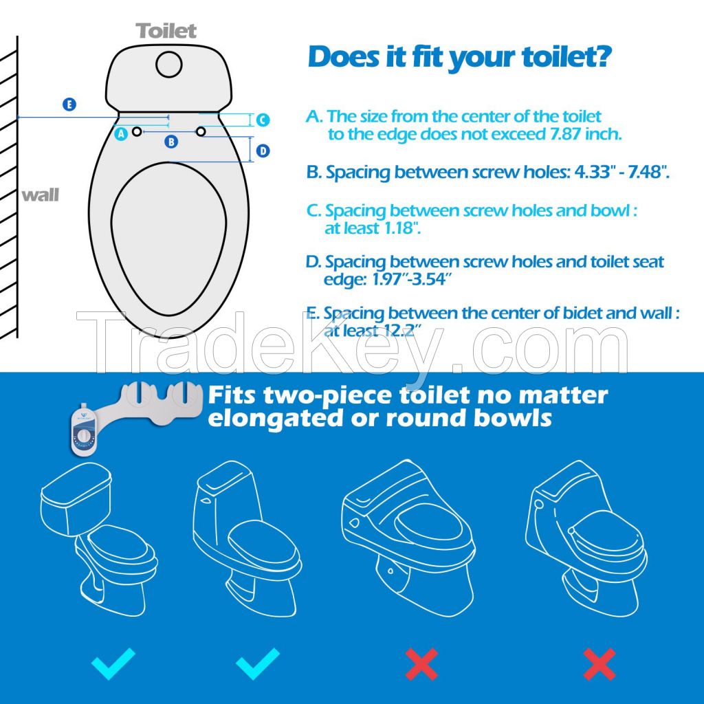 Bidet Toilet Accessories Water Spray Seat Toilet Attachment Self Cleaning Nozzle Fresh Water Non-Electric Mechanical