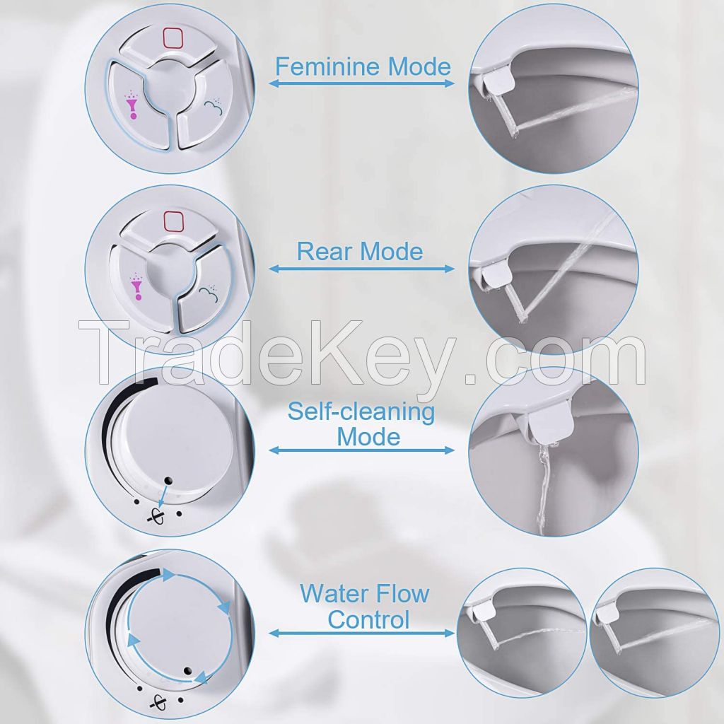 Bidet Attachment Non-electric Cold Water Bidet Toilet Seat Attachment with Pressure Controls Self-cleaning Dual Nozzles