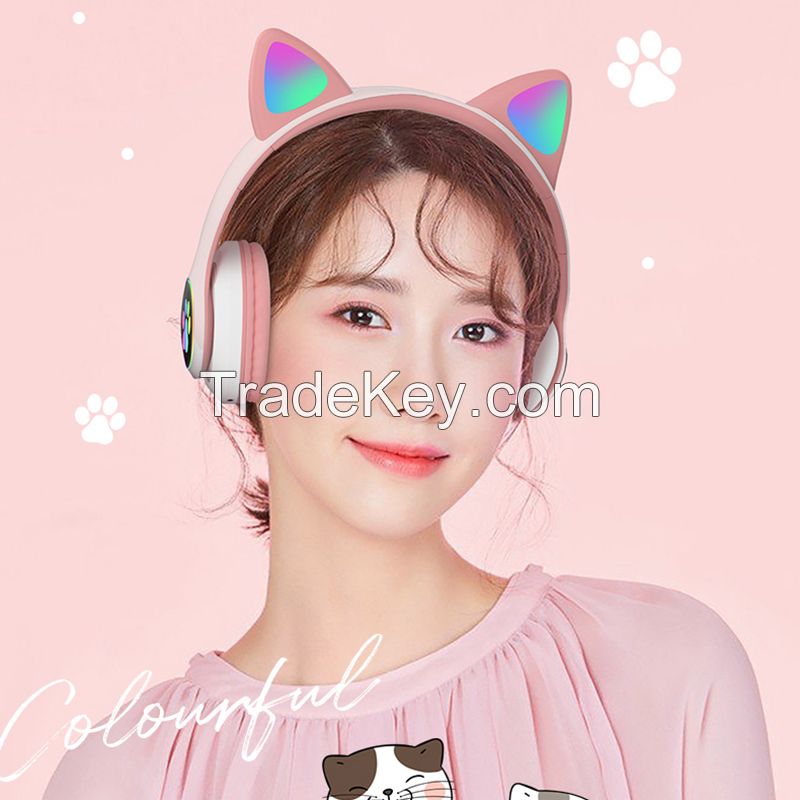 Lovely Cat Ear LED Flash Light Bluetooth Headphone