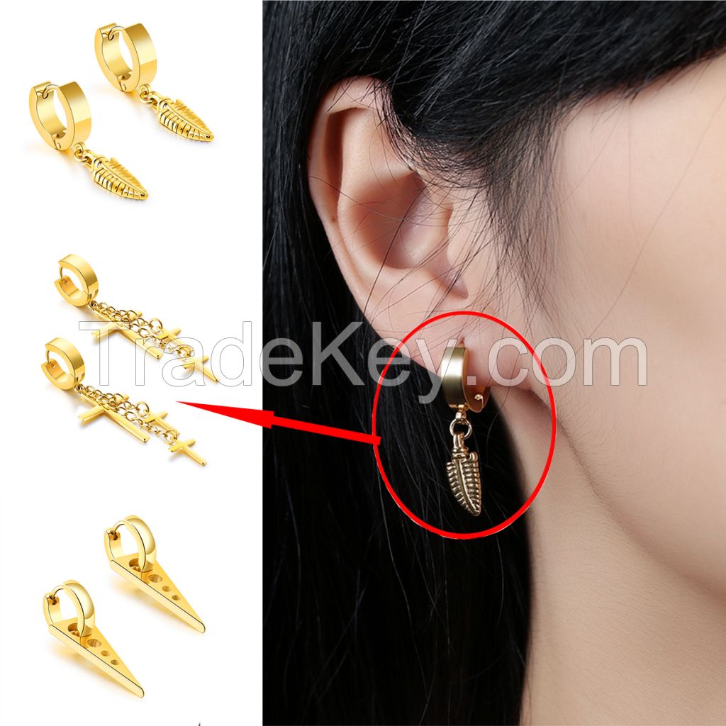 Cyue European Stainless Steel Hoop Stud Earrings For Women/men Jewelry