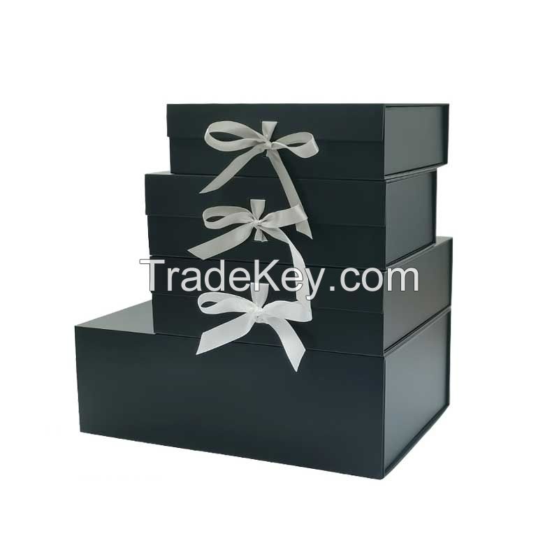 High Quality Customized Cardboard Packing Foldable Magnetic Closure Gift Clothes Packaging Paper Box With Ribbon