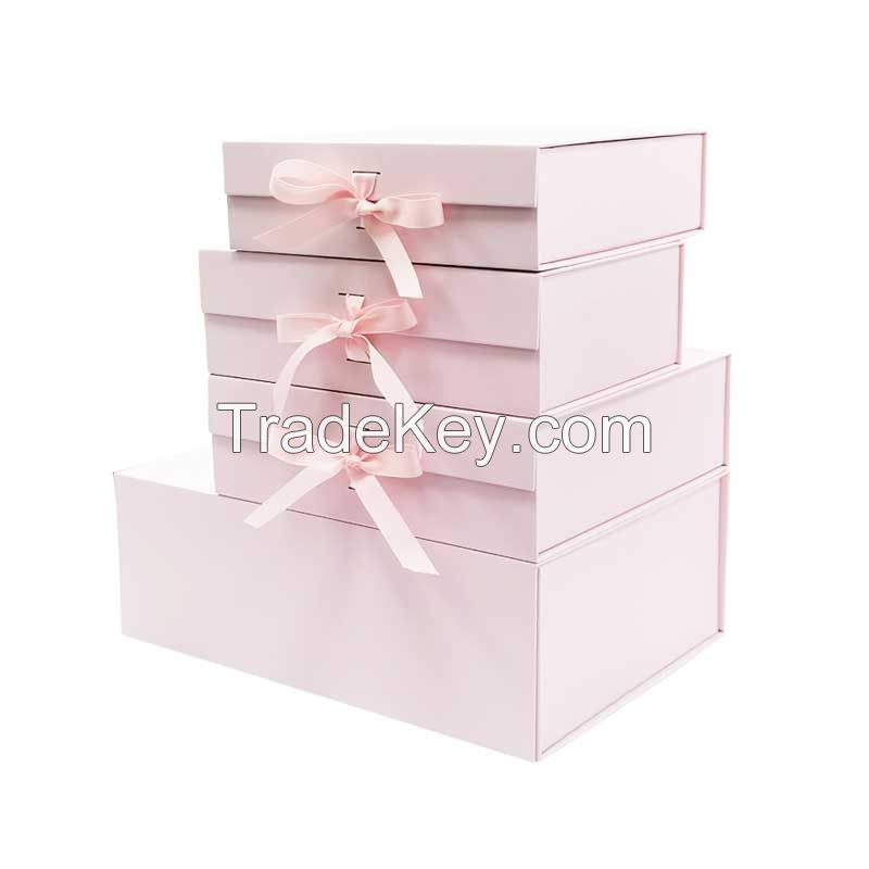 High Quality Customized Cardboard Packing Foldable Magnetic Closure Gift Clothes Packaging Paper Box With Ribbon