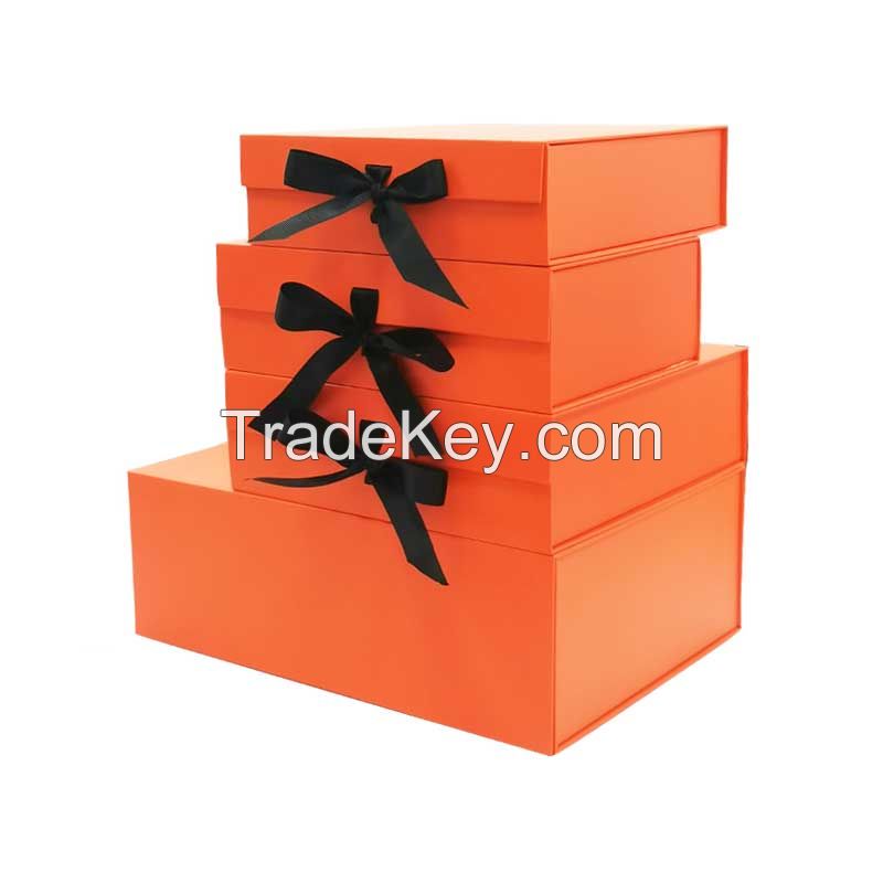 Custom Logo Luxury Cardboard Magnetic Folding Gift Box With Ribbon Closure