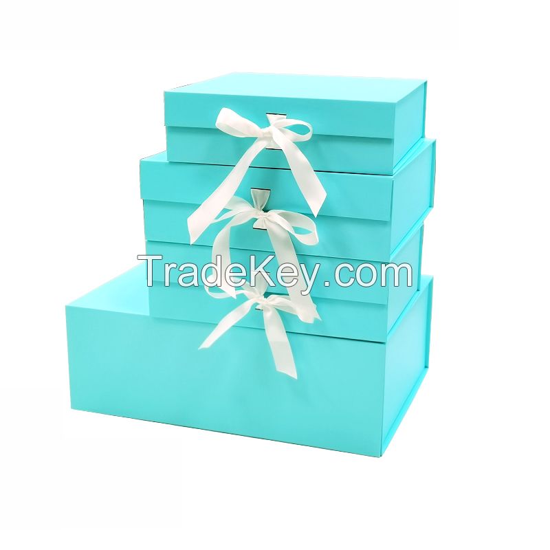 High Quality Customized Cardboard Packing Foldable Magnetic Closure Gift Clothes Packaging Paper Box With Ribbon