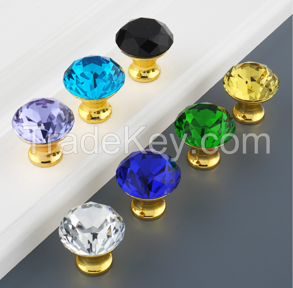 colorful diamond crystal glass cupboard knobs 