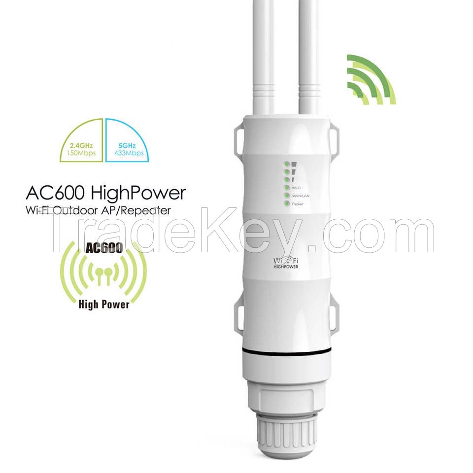 Dual Band 3-in-1 Ac600 High Power Wifi Outdoor Waterproof 5ghz 433 Mbps 2.4ghz 150 Mbps Access Point Ws-wn570ha1