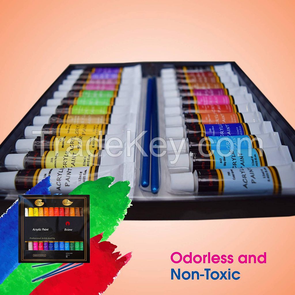 24 Colors 3 Pcs Acrylic Paint Set 