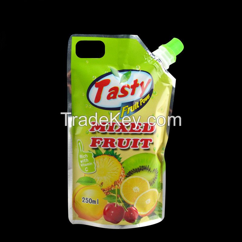 Side opening beverage bag Bottom gusseted bag Spout pouch