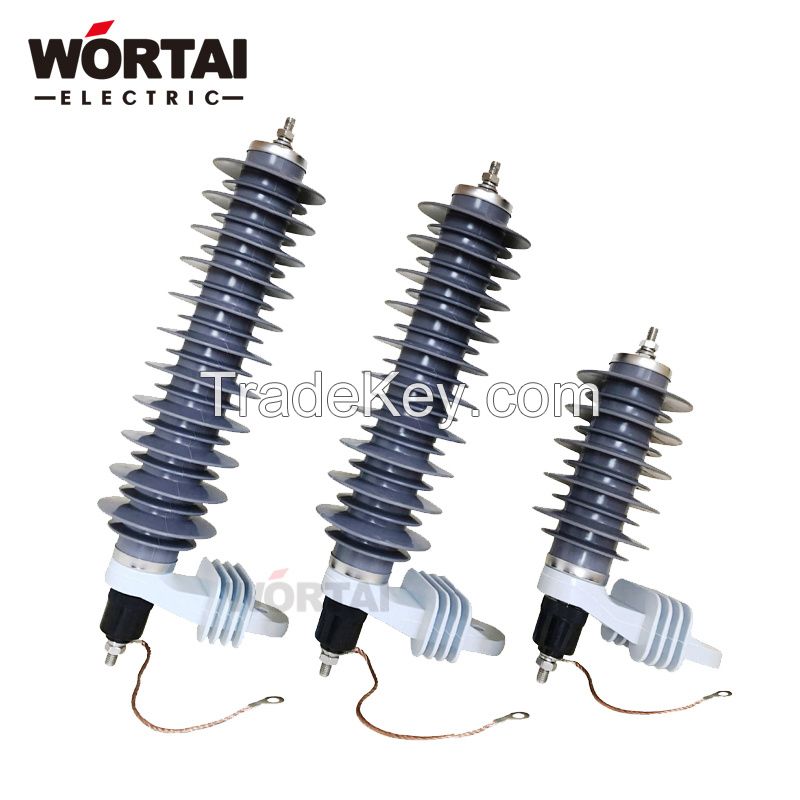 Wortai High Quality ZnO Lightning Protector Surge Polymer Arrester 3-36kv