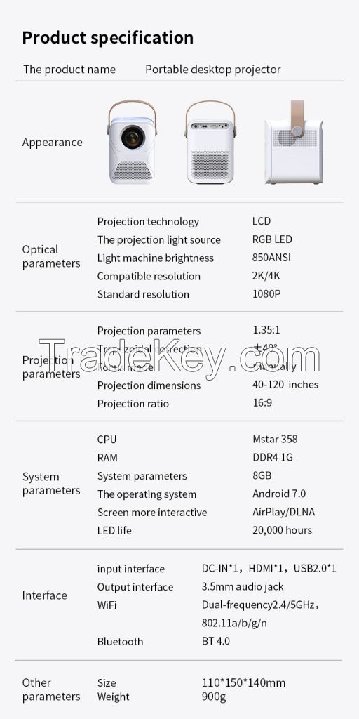 LCD smart projector Android 6.0 system BT 5.0 Home Theater Portable Led MINI proyector FT-100U (X6)