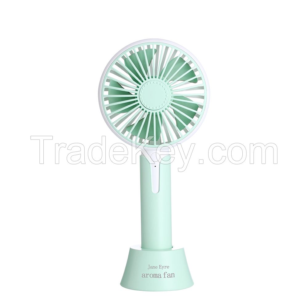 Lightweight portable cordless hand held jane eyre rechargeable aromatherapy fan with base