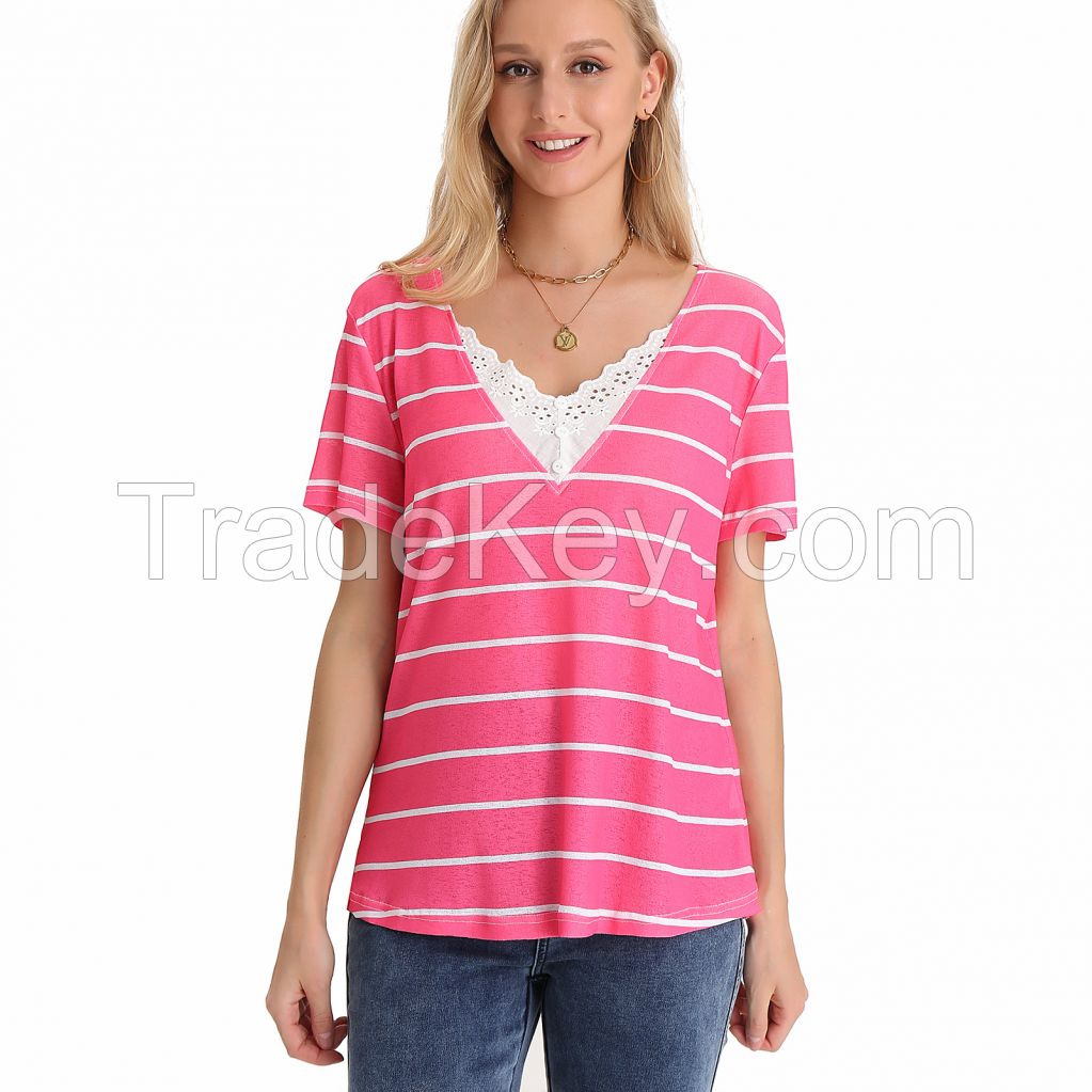 Women's Stripe V Neck Tee Top