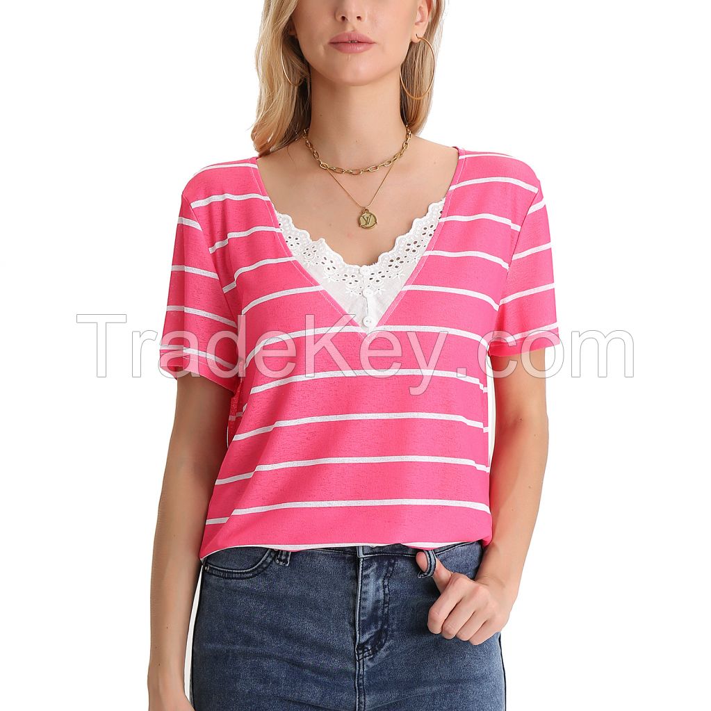 Women's Stripe V Neck Tee Top