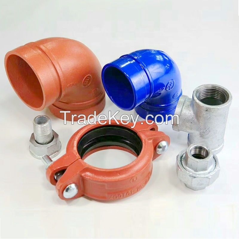 red or blue  ductile iron grooved pipe fittings for fire system