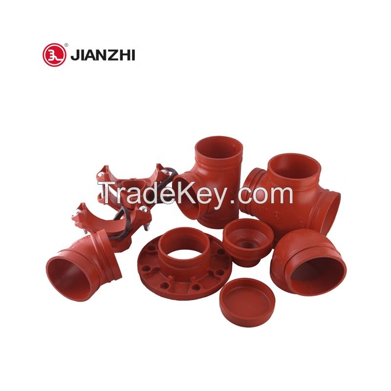 red or blue  ductile iron grooved pipe fittings for fire system