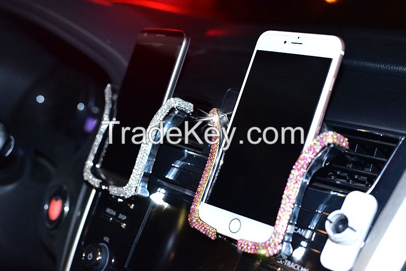 The Best Selling BigHe Universal Car Phone Holder with Bing Crystal Rhinestone Car Air Vent Mount Clip Cell Phone Holder for iPhone Samsung