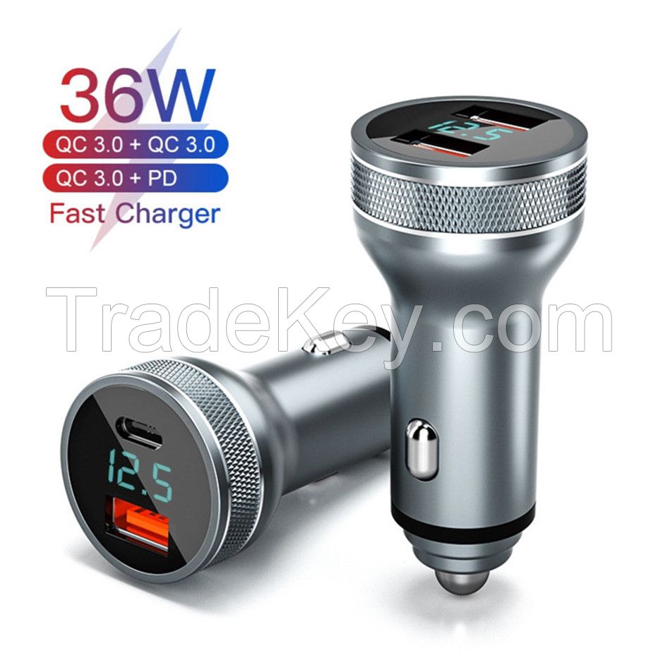 USB Car Charger For iphone 12 11 36W Quick Charge 3.0 Fast Charging Charger For Xiaomi Auto Type C QC PD 3.0 Mobile Phone Charge