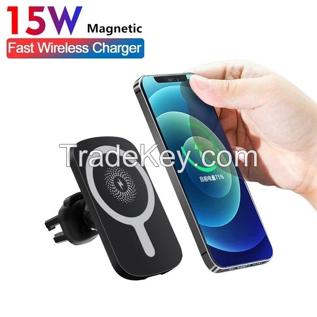 The Best Car Charger 15W Car Magnetic Stand Aluminum Alloy Super Wireless Fast  Quick Car Charger Mount For iPhone 12 Pro Max MINI Charging Phone Holder