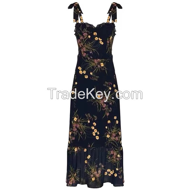 Floral chiffon slim long dress