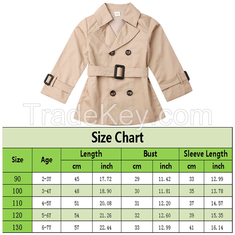 Girls Jacket Children's Double-breasted Lapel Trench Long Sleeve Coat Kids Winter Trench Wind Dust Casual Slim Fit Outerwear